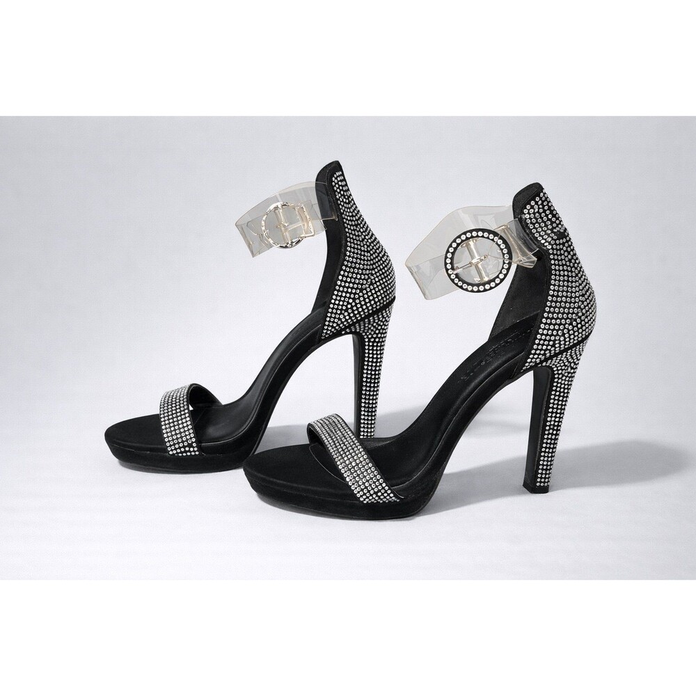 Charlotte Russe Black Rhinestone Stiletto Heels Clear Ankle Strap Size 8